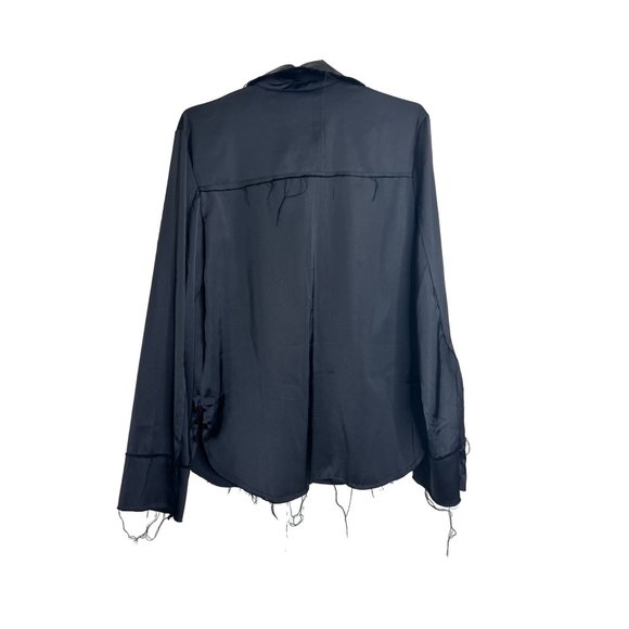 Topshop Shirt Womens 2 Black Long Sleeve Co-ord Satin Raw Edges Button Front - Picture 4 of 6